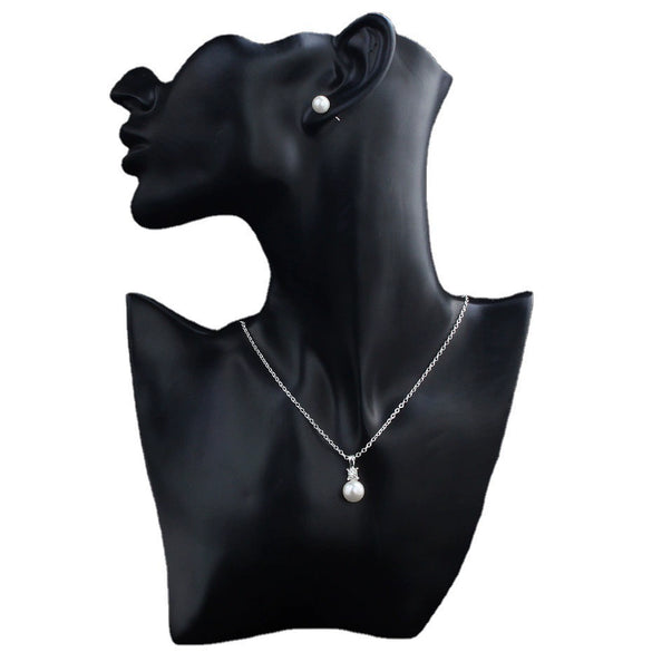 Elegant Pearl Necklace And Earrings Set For Women With Electroplated Geometric O Shape Pendant And Snake Bone Chain