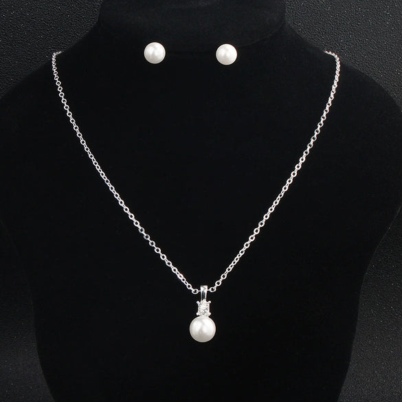 Elegant Pearl Necklace And Earrings Set For Women With Electroplated Geometric O Shape Pendant And Snake Bone Chain