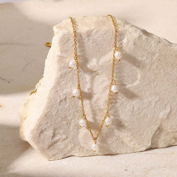 Elegant Pearl Xiaomi Beads Tassel Necklace For Women Stainless Steel With Geometric Design And Electroplating