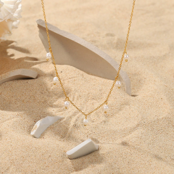 Elegant Pearl Xiaomi Beads Tassel Necklace For Women Stainless Steel With Geometric Design And Electroplating