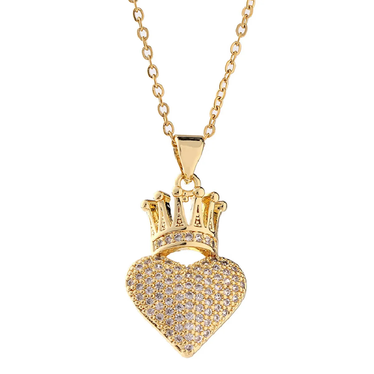 Elegant Queen Heart Shape Crown 201 Stainless Steel Steel Plating Inlay Zircon Women'S Pendant Necklace