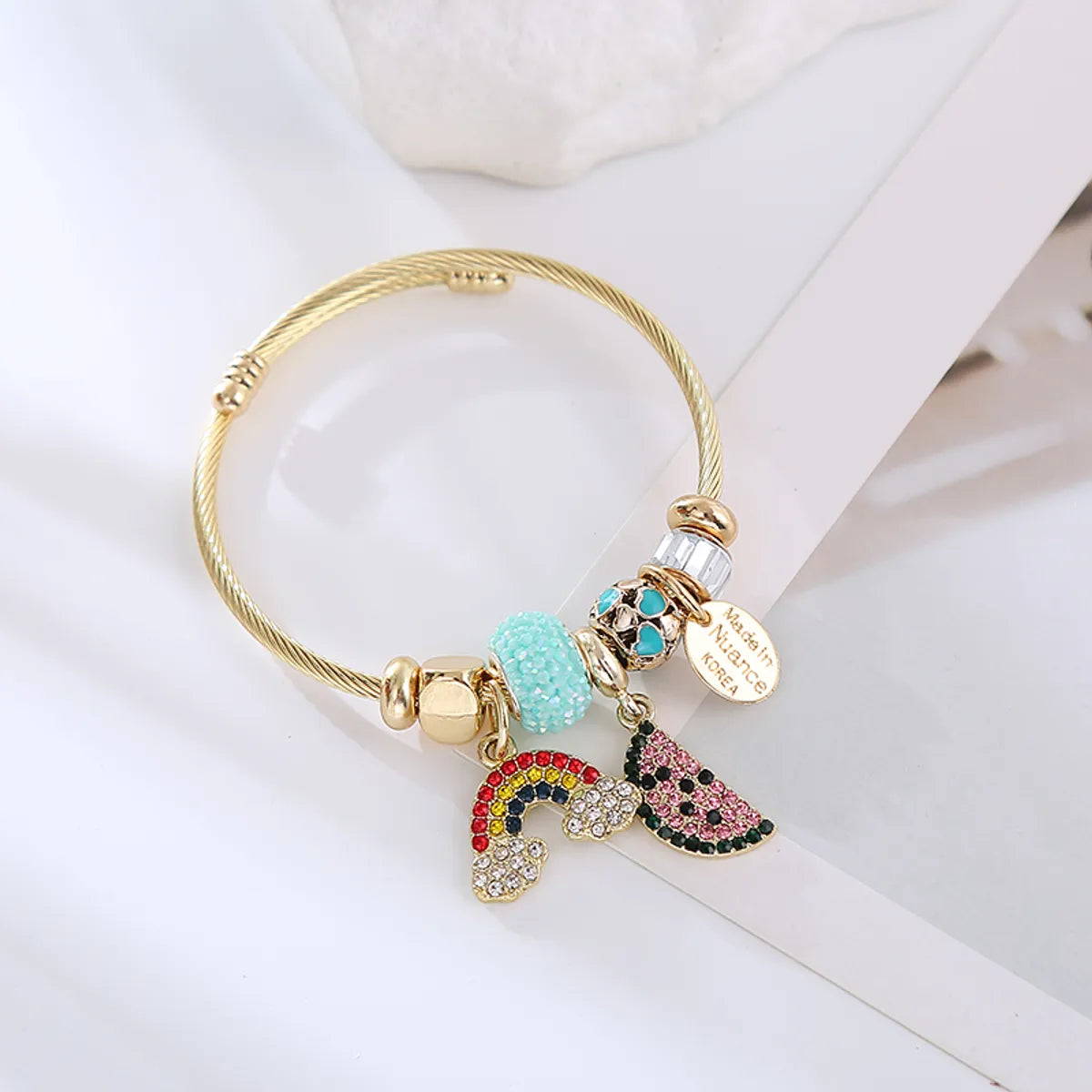 Elegant Rainbow Alloy Beaded Rhinestones Gold Plated Women's Bangle