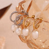 Elegant Retro Classic Women's Stainless Steel 18K Gold Plated Half Opening Ring Freshwater Pearl Earrings With Geometric Design