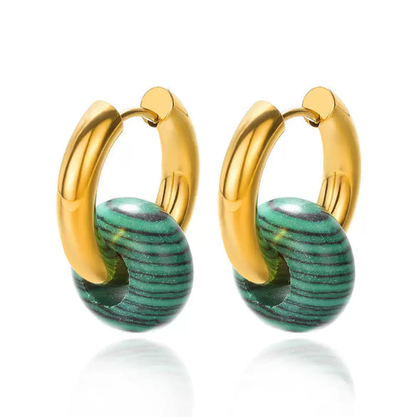Elegant Retro Donut Natural Stone Women's Earrings With Metal Material And Electroplating Treatment Geometric Style
