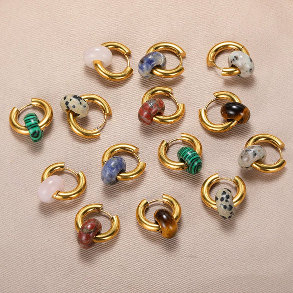 Elegant Retro Donut Natural Stone Women's Earrings With Metal Material And Electroplating Treatment Geometric Style