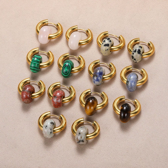 Elegant Retro Donut Natural Stone Women's Earrings With Metal Material And Electroplating Treatment Geometric Style