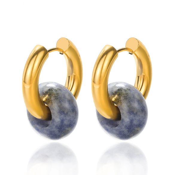 Elegant Retro Donut Natural Stone Women's Earrings With Metal Material And Electroplating Treatment Geometric Style