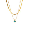Elegant Retro Double Layer Chain Titanium Steel Square Pendant Jewelry Necklace With Geometric Pattern And Electroplating Treatment
