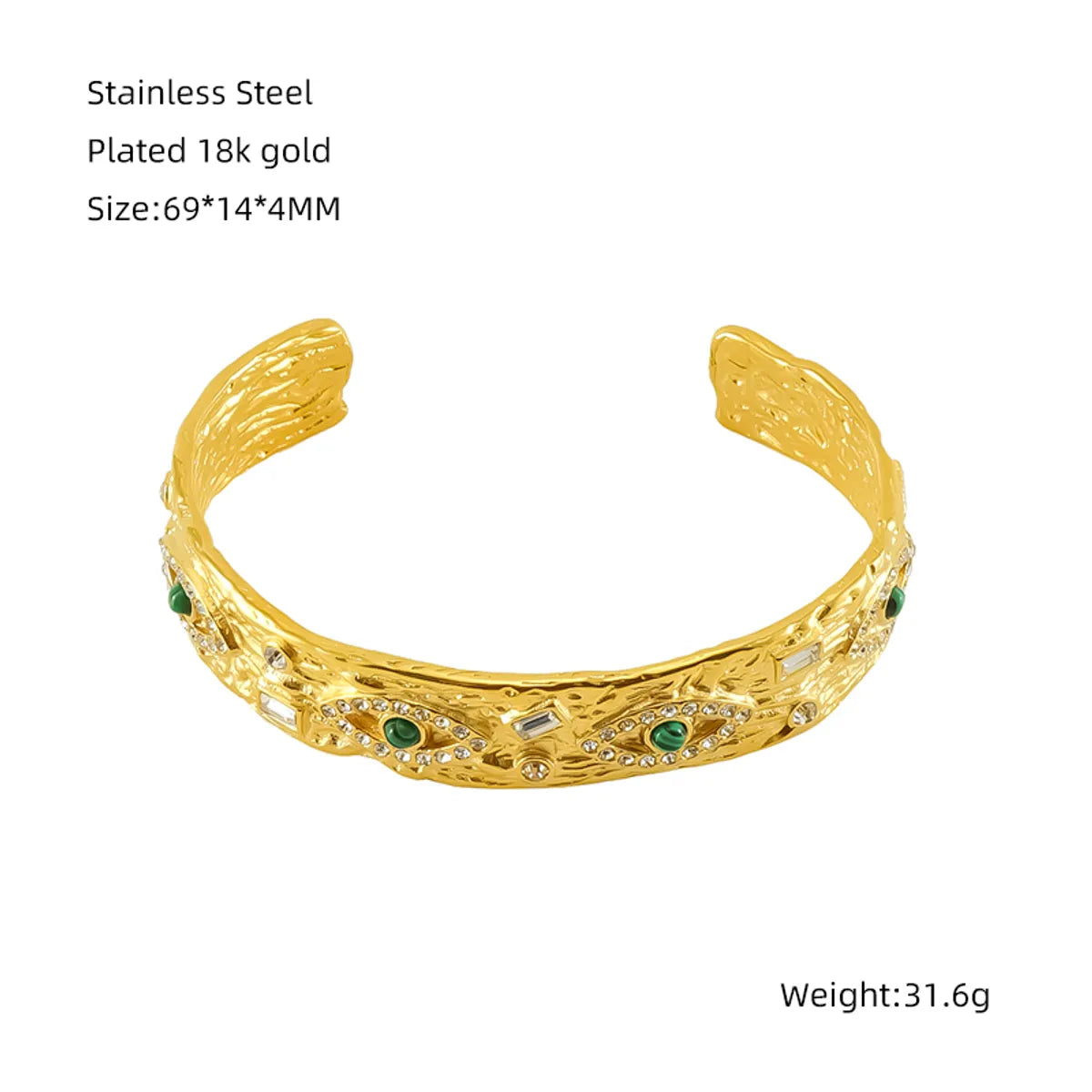 Elegant Retro Eye 304 Stainless Steel 18K Gold Plated Natural Stone Zircon Bangle In Bulk