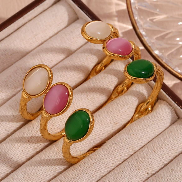Elegant Retro Fashion Bracelet Stainless Steel Oval Open Irregular With Electroplating And Natural Stone