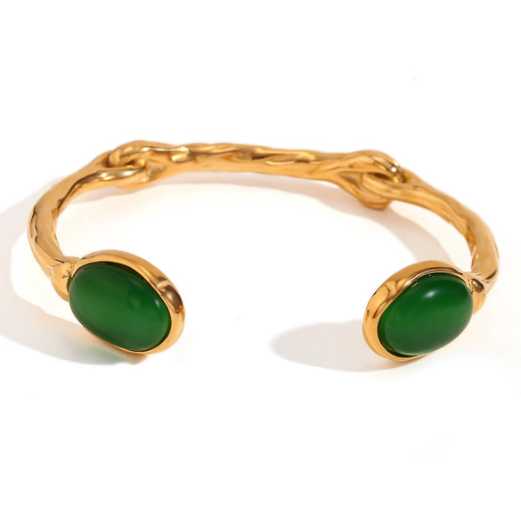 Elegant Retro Fashion Bracelet Stainless Steel Oval Open Irregular With Electroplating And Natural Stone