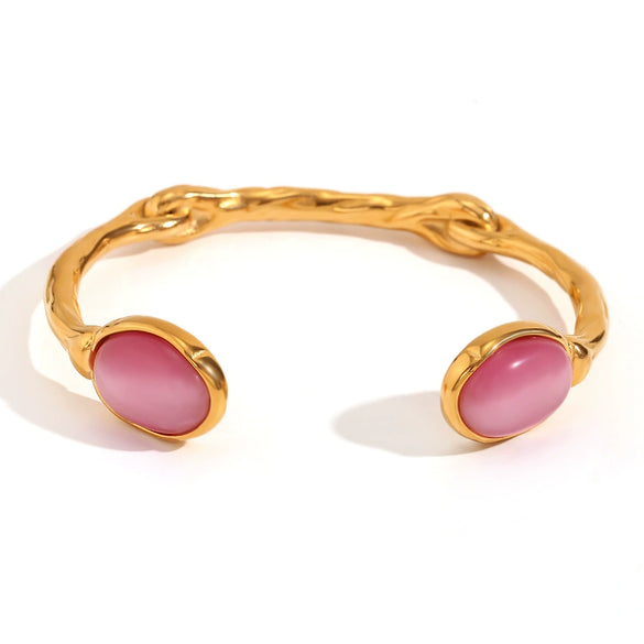 Elegant Retro Fashion Bracelet Stainless Steel Oval Open Irregular With Electroplating And Natural Stone