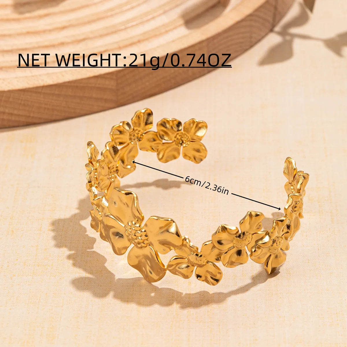 Elegant Retro Flower 201 Stainless Steel Bangle In Bulk