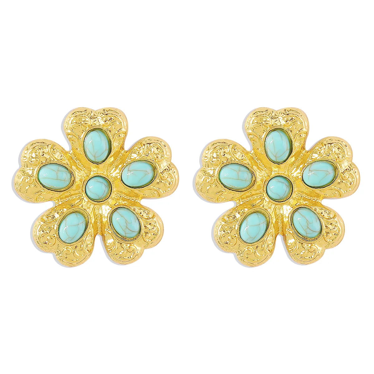 Elegant Retro Flower Alloy Turquoise Inlay Turquoise Women's Ear Studs