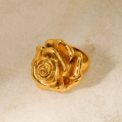 Elegant Retro Flower Stainless Steel Plating 18k Gold Plated Rings