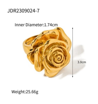 Elegant Retro Flower Stainless Steel Plating 18k Gold Plated Rings