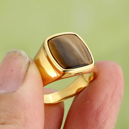 Elegant Retro Gem Square 316 Stainless Steel  Unisex Rings