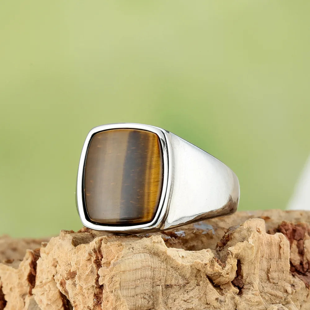 Elegant Retro Gem Square 316 Stainless Steel  Unisex Rings