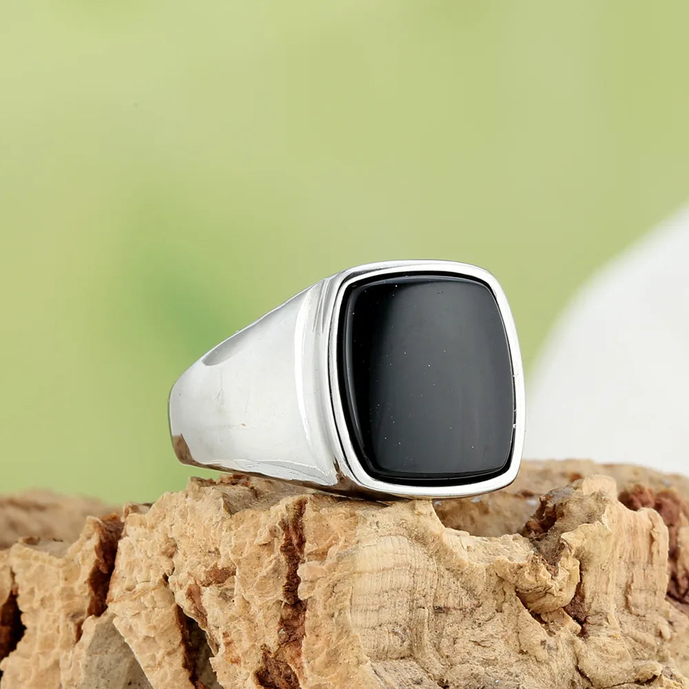 Elegant Retro Gem Square 316 Stainless Steel  Unisex Rings