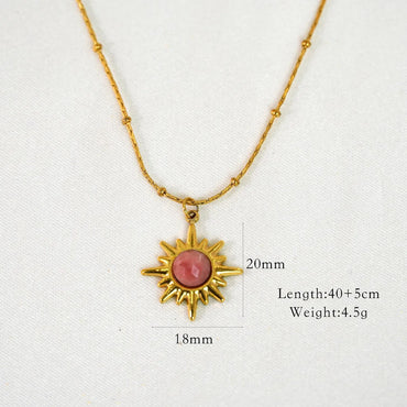 Elegant Retro Geometric 4K Gold Plating Natural Stone Titanium Steel Wholesale Pendant Necklace