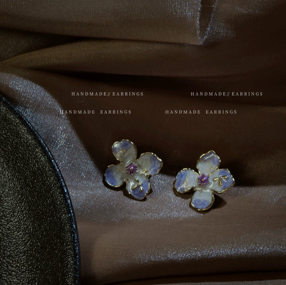 Elegant Retro Hand Painted Dripping Oil Copper Flower Earrings For Women Floral Statement Jewelry