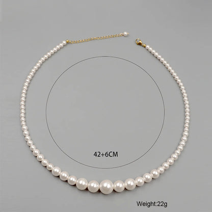 Elegant Retro Handmade Round Imitation Pearl Titanium Steel Beaded Plating Gold Plated Women's Necklace