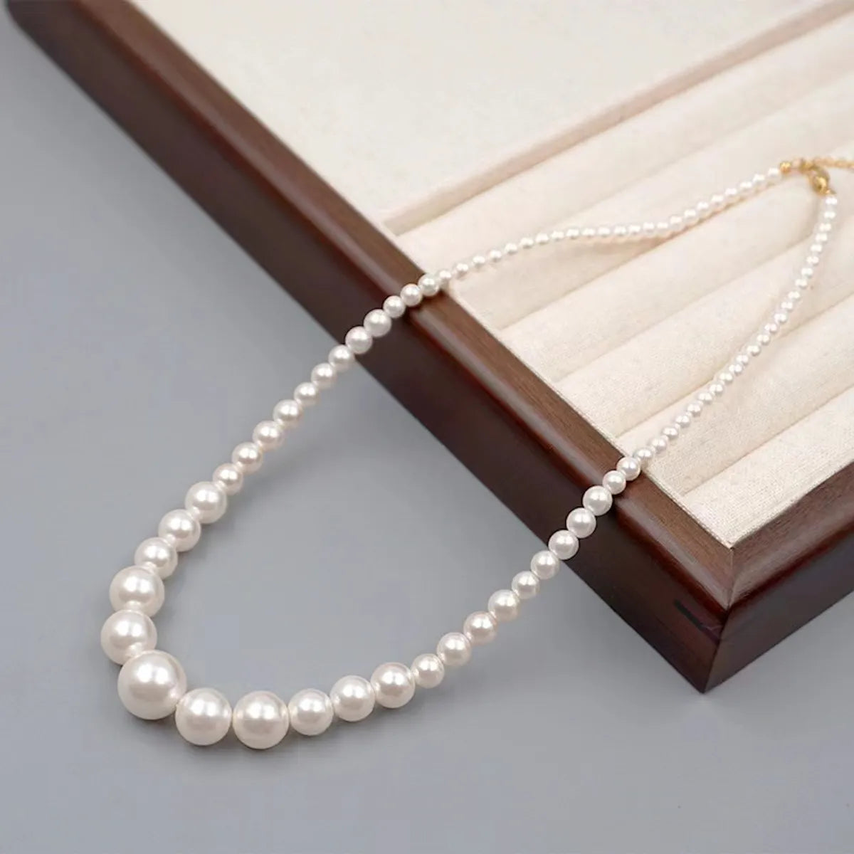 Elegant Retro Handmade Round Imitation Pearl Titanium Steel Beaded Plating Gold Plated Women's Necklace