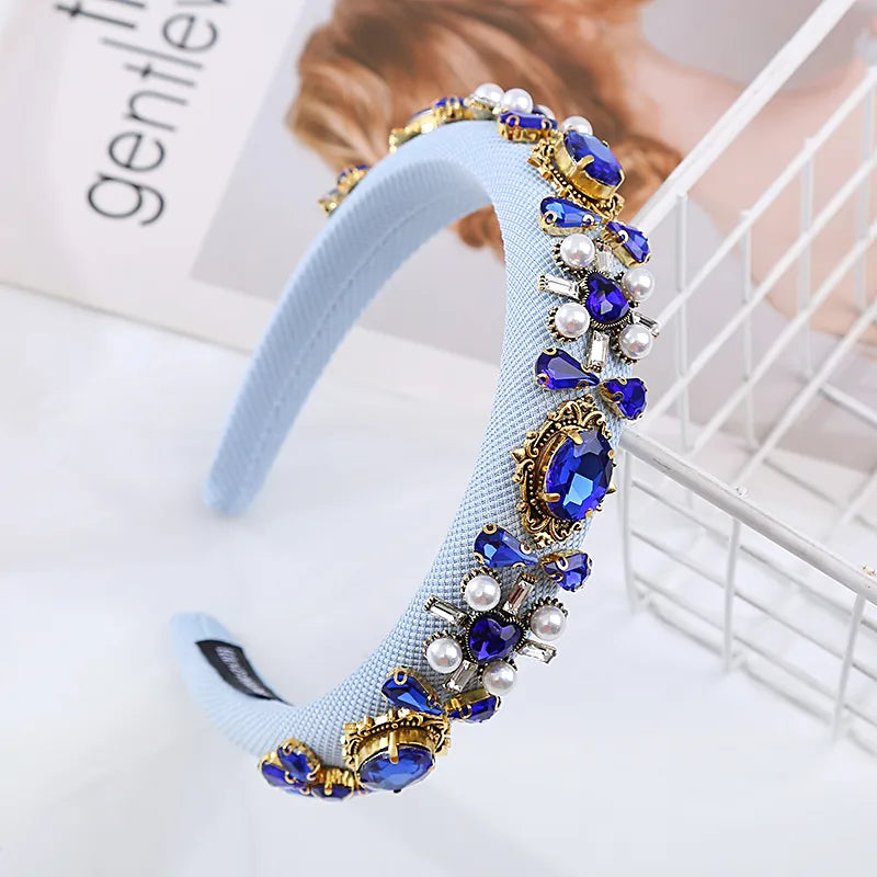 Elegant Retro Heart Shape Flower Sponge Inlay Rhinestones Hair Band