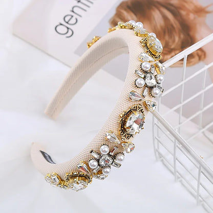 Elegant Retro Heart Shape Flower Sponge Inlay Rhinestones Hair Band