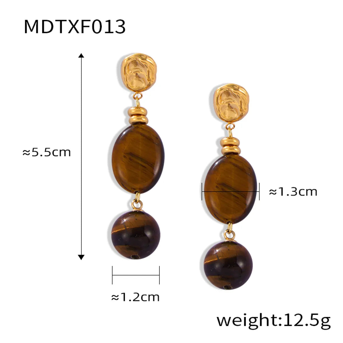 Elegant Retro Lady Round Oval Lines Tiger Eye Titanium Steel Beaded Plating Women'S Earrings Necklace