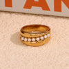 Elegant Retro Personality Fashion Women's Stainless Steel 18K Gold Plated Middle Pearl Shape Geometric Ring With Electroplating