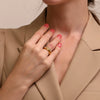 Elegant Retro Personality Fashion Women's Stainless Steel 18K Gold Plated Middle Pearl Shape Geometric Ring With Electroplating