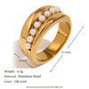 Elegant Retro Personality Fashion Women's Stainless Steel 18K Gold Plated Middle Pearl Shape Geometric Ring With Electroplating