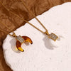 Elegant Retro Personality Pendant Necklace With Geometric Pattern Stainless Steel Plated 18K Gold Amber Horn And Diamond Electroplating For Women