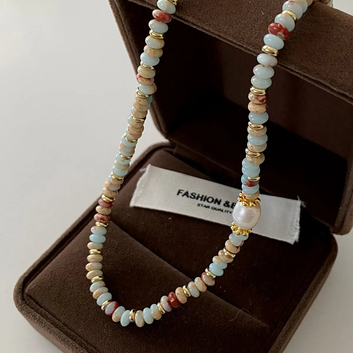 Elegant Retro Printing Beaded Natural Stone Freshwater Pearl Necklace In Bulk