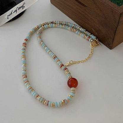 Elegant Retro Printing Beaded Natural Stone Freshwater Pearl Necklace In Bulk