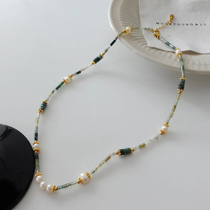 Elegant Retro Printing Beaded Natural Stone Freshwater Pearl Necklace In Bulk