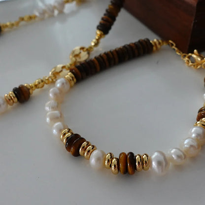 Elegant Retro Printing Beaded Natural Stone Freshwater Pearl Necklace In Bulk