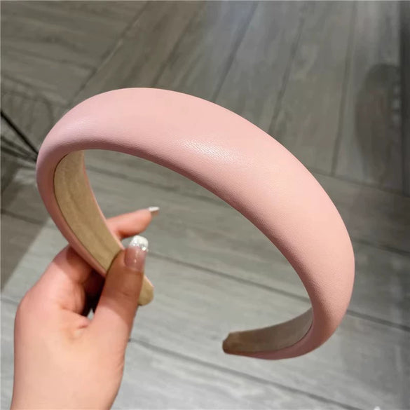 Elegant Retro Pu Leather Sponge Headband For Women Minimalist Fashion Hair Accessory