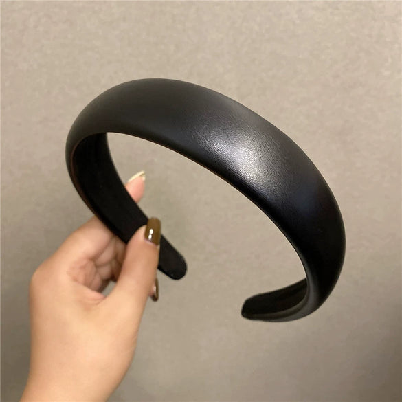 Elegant Retro Pu Leather Sponge Headband For Women Minimalist Fashion Hair Accessory