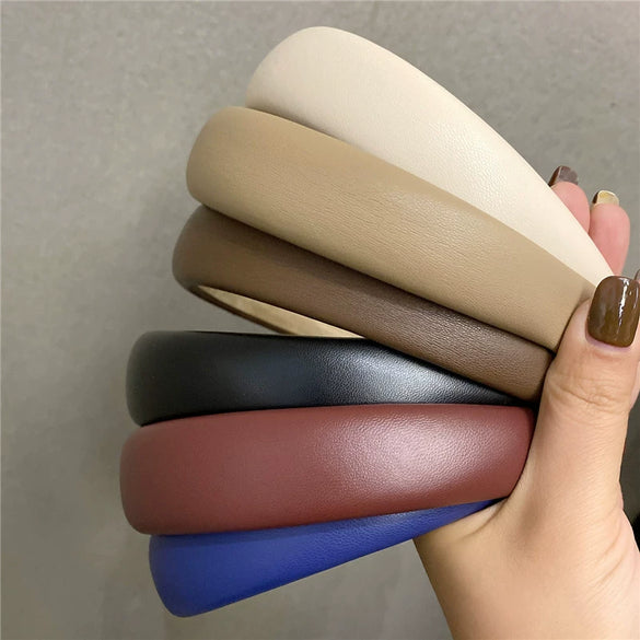 Elegant Retro Pu Leather Sponge Headband For Women Minimalist Fashion Hair Accessory