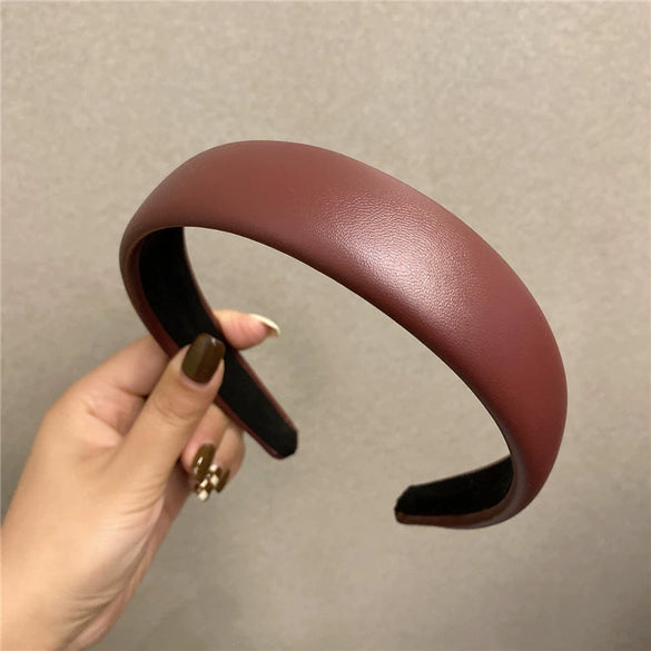 Elegant Retro Pu Leather Sponge Headband For Women Minimalist Fashion Hair Accessory
