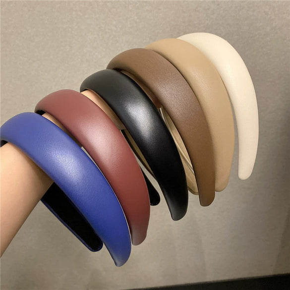 Elegant Retro Pu Leather Sponge Headband For Women Minimalist Fashion Hair Accessory