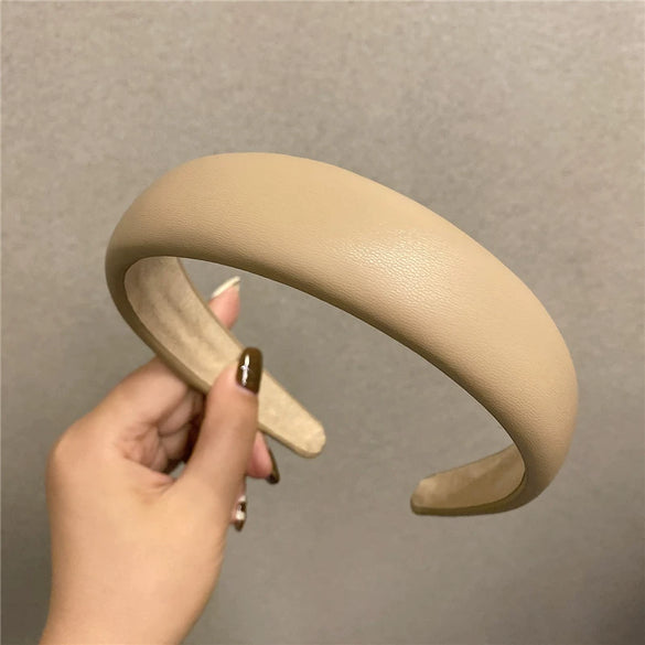 Elegant Retro Pu Leather Sponge Headband For Women Minimalist Fashion Hair Accessory