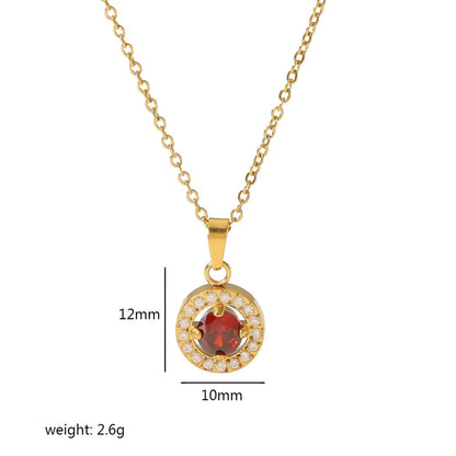 Elegant Retro Quadrilateral Heart Shape Stainless Steel Plating Inlay Zircon 18k Gold Plated Pendant Necklace