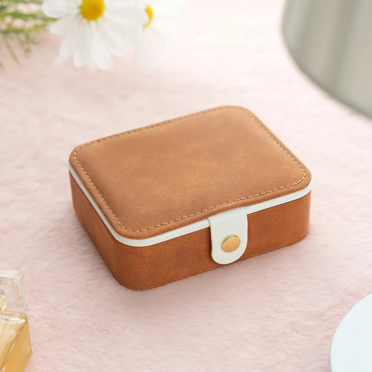 Elegant Retro Rectangle Pu Leather Suede Jewelry Boxes