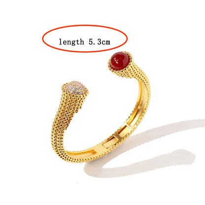 Elegant Retro Round Alloy Plating Inlay Agate Shell Zircon Women's