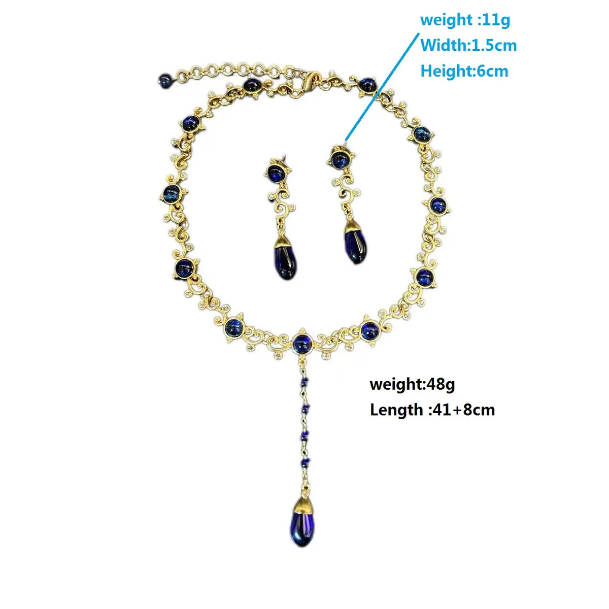 Elegant Retro Shiny Water Droplets Flower Artificial Gemstones Alloy Glass Inlay Artificial Gemstones Glass Stone 24K Gold Plated Women'S Earrings Necklace