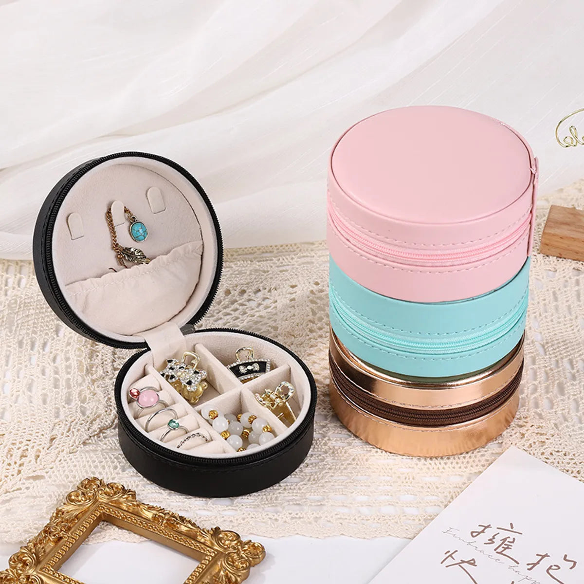 Elegant Retro Solid Color Pu Leather Jewelry Boxes