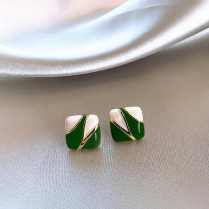 Elegant Retro Square Alloy Enamel Women's Ear Studs